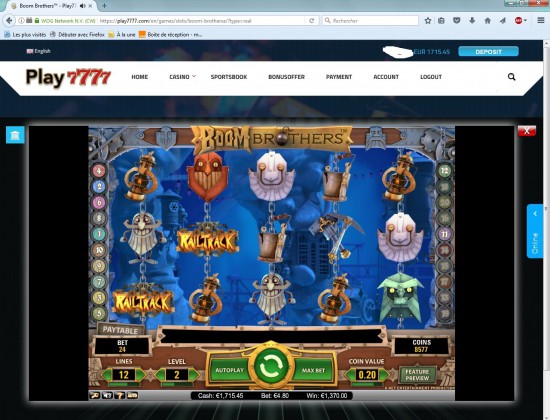 1715 euros payé en 6 heures par play7777 casino pour un dépot de 25 euros